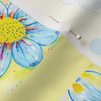 Blue Dots and Blue Flowers on Yellow