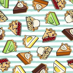 All the pie -  thanksgiving day desserts - pie slice - aqua stripes - LAD19