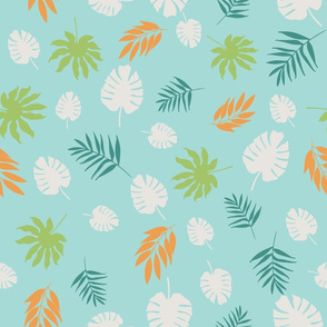 Exotic Tropical Leaves on Light Blue