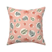 Tropical leaves on pink