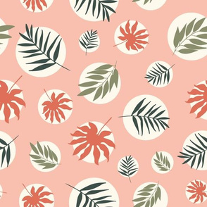 Tropical leaves on pink