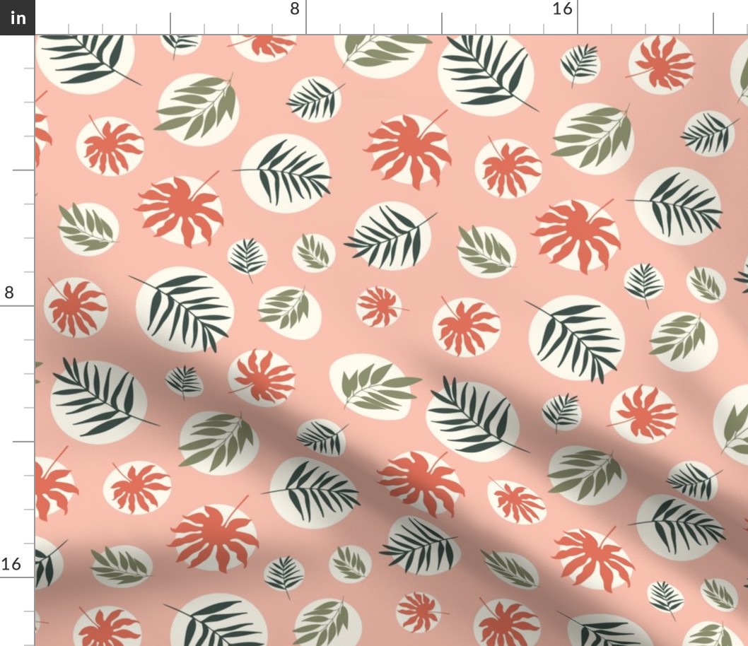 Tropical leaves on pink