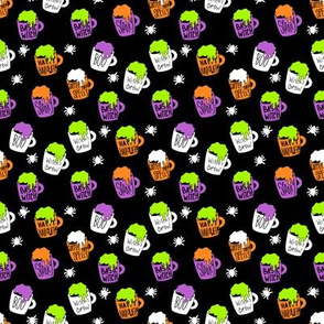SMALL - Witches coffee - halloween coffee, basic witch, cute fabric,  halloween fabric, holiday fabric, seasonal fabric - black