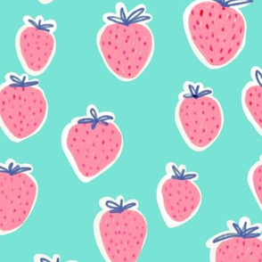Strawberries pink and turquoise background