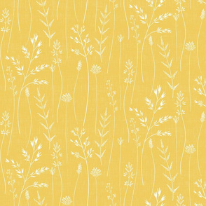 Botanical Grass Sketches on Sunshine Yellow
