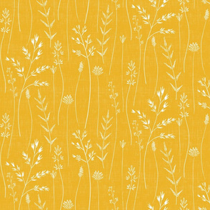 Botanical Grass Sketches on Mustard Yellow