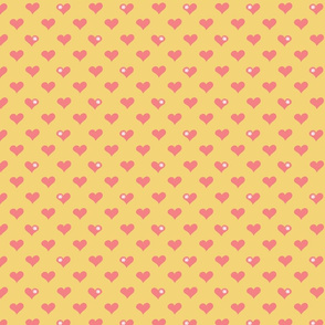 Coral Pink Aloha Love Hearts on Yellow