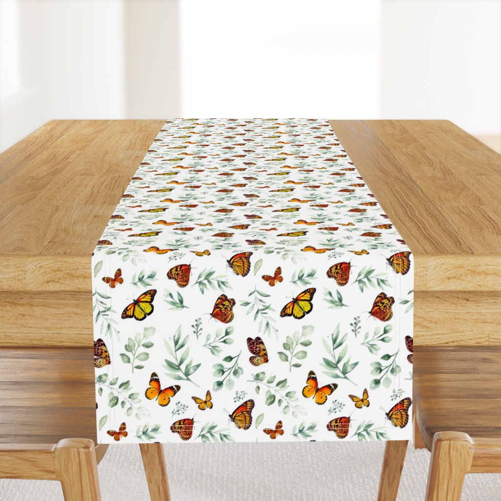 Monarch Butterflies and Botanical Leaves // White