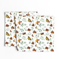 Monarch Butterflies and Botanical Leaves // White