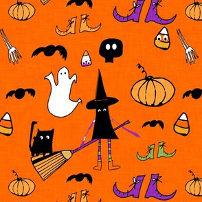 Halloween Cute Witch With Broom Orange