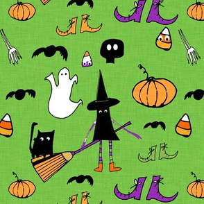 Halloween Cute Witch With Broom Green