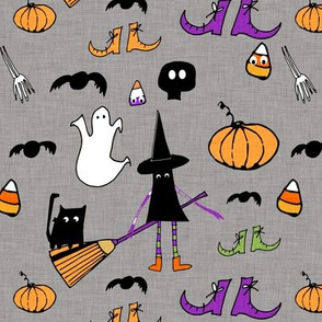 Halloween Cute Witch With Broom Gray