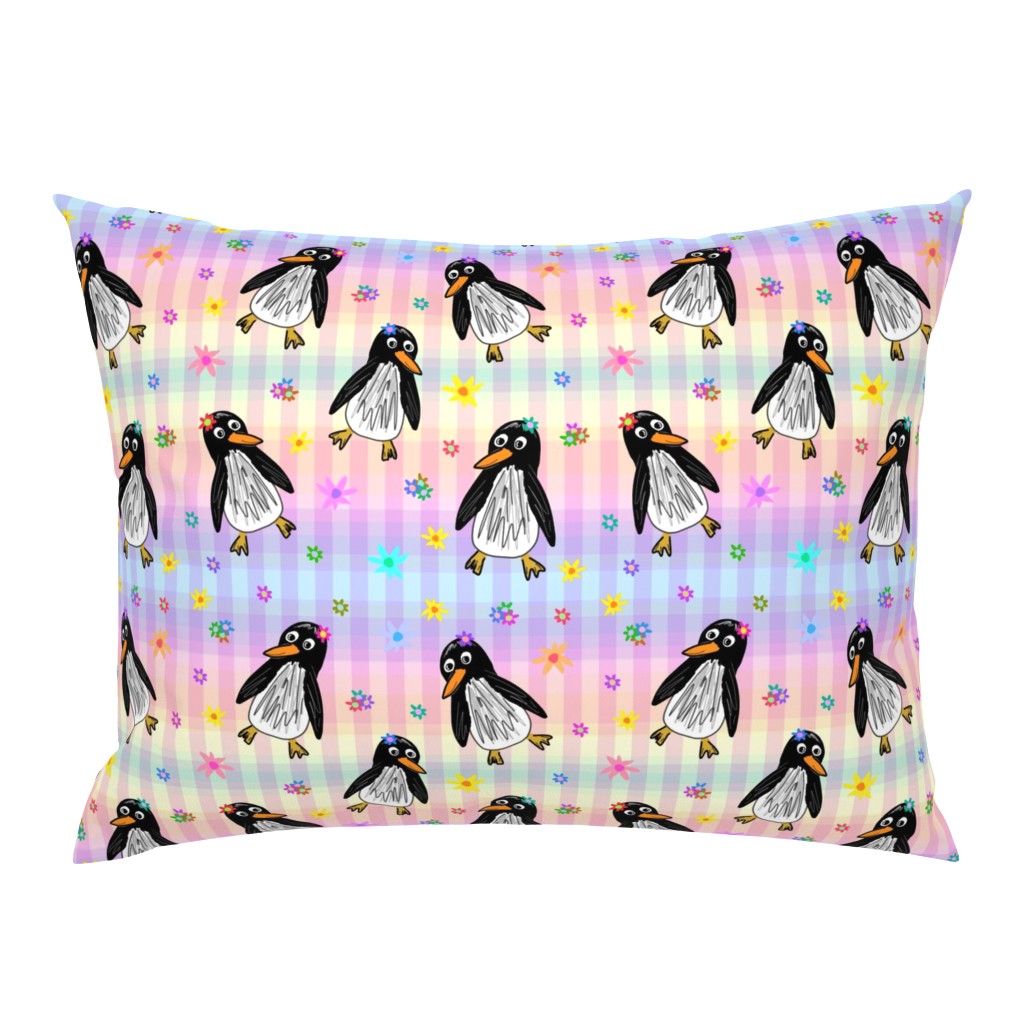 Penguins in Paradise (rainbow gingham)