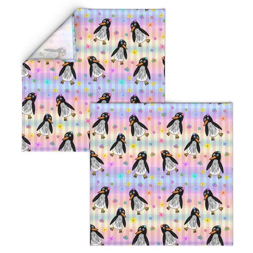 Penguins in Paradise (rainbow gingham)