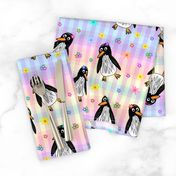 Penguins in Paradise (rainbow gingham)