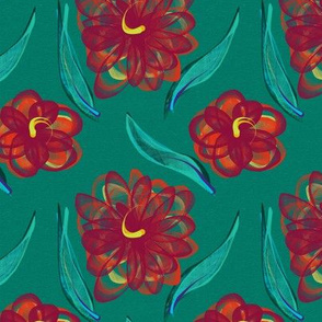 Floral on Peacock Green
