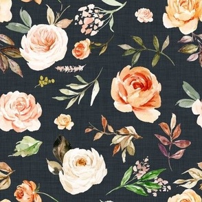 Vintage Sunset Florals // Midnight Blue Linen