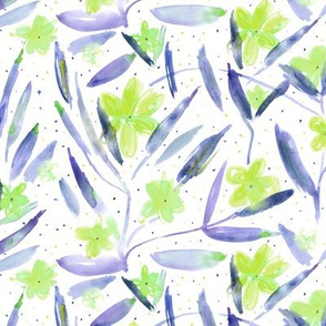 Midsummer bloom in indigo and green • watercolor floral pattern