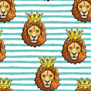 Lion - king - crowned - aqua stripes - LAD19