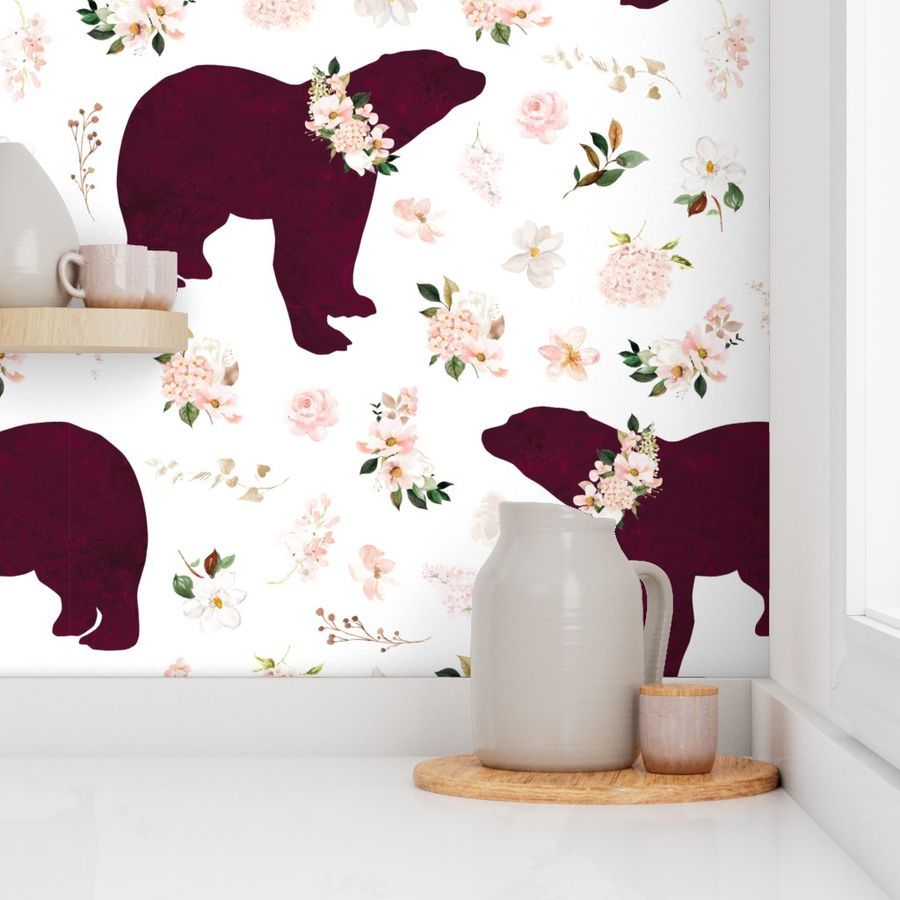 blush dew delphi floral maroon bear