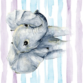 42x36" periwinkle and blue watercolor stripes elephant
