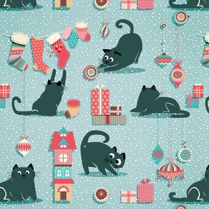 Large scale • Vintage Christmas cats