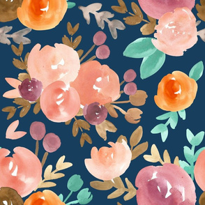 late summer florals on navy 