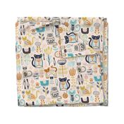 Sweet Scandi Cats // Felines + Florals in Blush, Copper, Goldenrod, Pool Blue, Navy, and Stone // Scandinavian Flowers, Cats, Yarn, Fish, Leaves, Botanicals, Knitting, Nordic, Hygge, Starburst, Geometric, Kitties