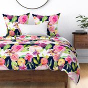 Spring Watercolor Floral with Navy Stripe