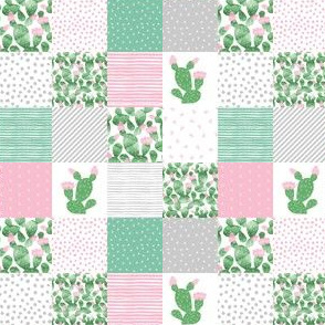 TINY - 1" squares cactus cheater quilt - baby nursery design pink, green and grey