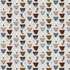 TINY - pitbull heads fabric pitbull terrier dog fabrics - light grey