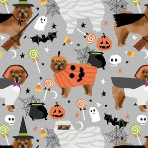 chow  chow halloween fabric - dog halloween fabric, dogs, dog fabric, dogs - grey