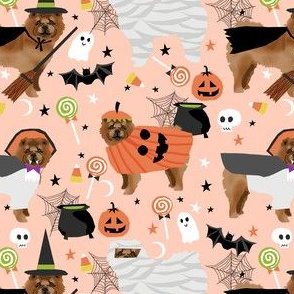 chow  chow halloween fabric - dog halloween fabric, dogs, dog fabric, dogs - peach