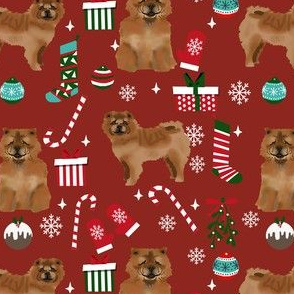 chowchow christmas fabric, dog fabric, dog christmas fabric, chow chow fabric -  burgundy