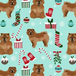 chowchow christmas fabric, dog fabric, dog christmas fabric, chow chow fabric -  blue