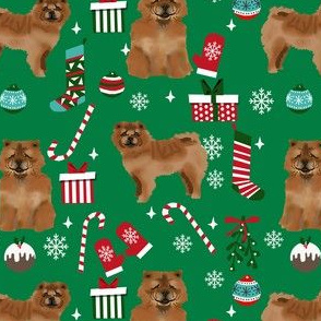 chowchow christmas fabric, dog fabric, dog christmas fabric, chow chow fabric - green