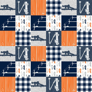 (3" small scale) Lineman patchwork - navy, grey, orange 2 - wholecloth plaid (90) - C19BS