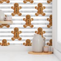 (micro scale) gingerbread man on grey stripes C19BS