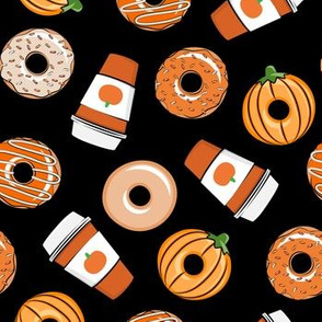 Coffee and Fall Donuts - PSL pumpkin fall donuts toss - black - LAD19