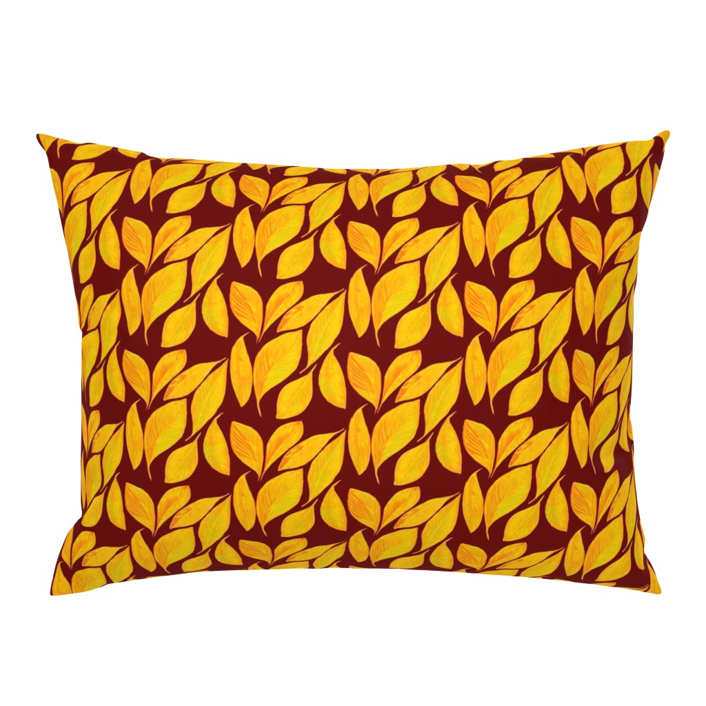 Golden Autumn Leaves on Russet - Medium Scale 