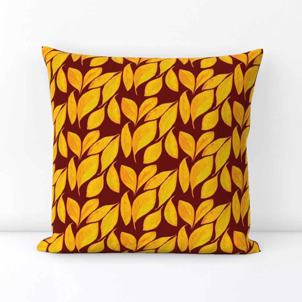 Golden Autumn Leaves on Russet - Medium Scale 