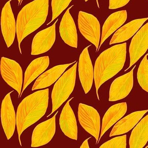 Golden Autumn Leaves on Russet - Medium Scale 
