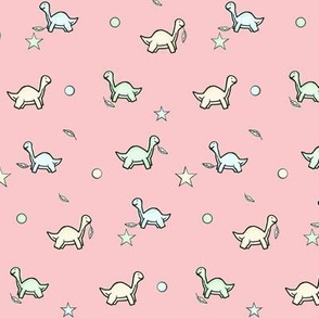 Pastel Veggie Dino / Mama & Baby Dinosaurs / polka-dots, Stars & leave Small  -pink 