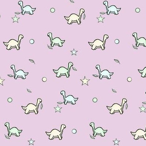 Pastel Veggie Dino / Mama & Baby Dinosaurs / polka-dots, Stars & leave Small  -Lavender/purple  