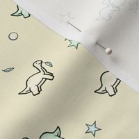 Pastel Veggie Dino / Mama & Baby Dinosaurs / polka-dots, Stars & leave Small  -Yellow  