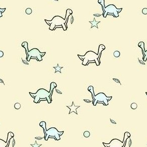 Pastel Veggie Dino / Mama & Baby Dinosaurs / polka-dots, Stars & leave Small  -Yellow  