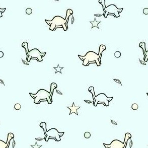 Pastel Veggie Dino / Mama & Baby Dinosaurs / polka-dots, Stars & leave Small  -ice blue 