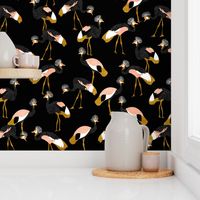 crowned cranes - black mustard & peach