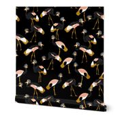 crowned cranes - black mustard & peach
