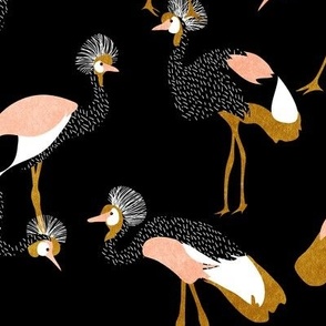 crowned cranes - black mustard & peach